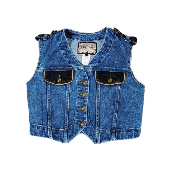 Street Wear by Carole Little Jackets & Blazers - Vintage Street Wear Cropped Jean Vest Medium USA Made Two Tone Western Denim